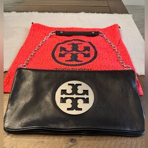 Tory Burch black leather shoulder bag/clutch with silver hardware